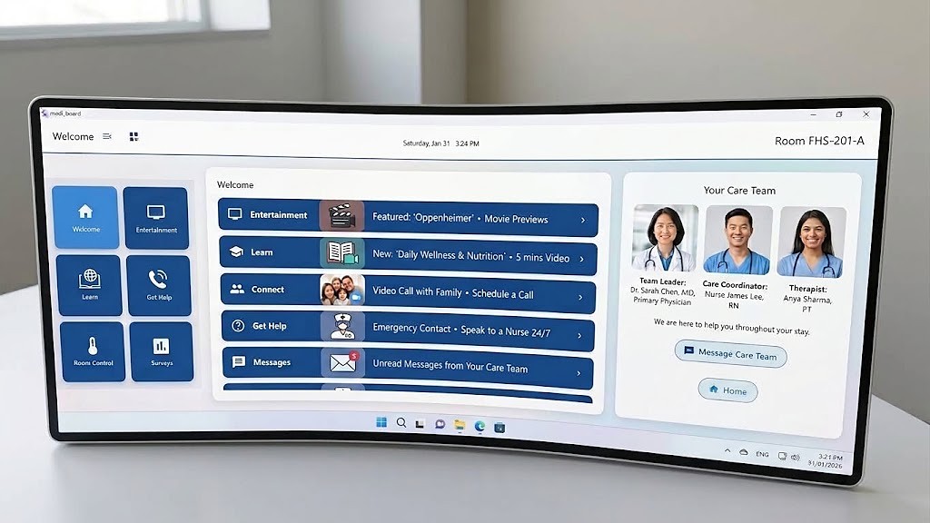MediBoard care team panel showing the patient's assigned doctor, nurse and therapist